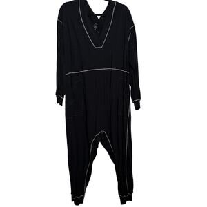 Natural Life Johnnie Cotton Black V Neck Jumpsuit Size Medium